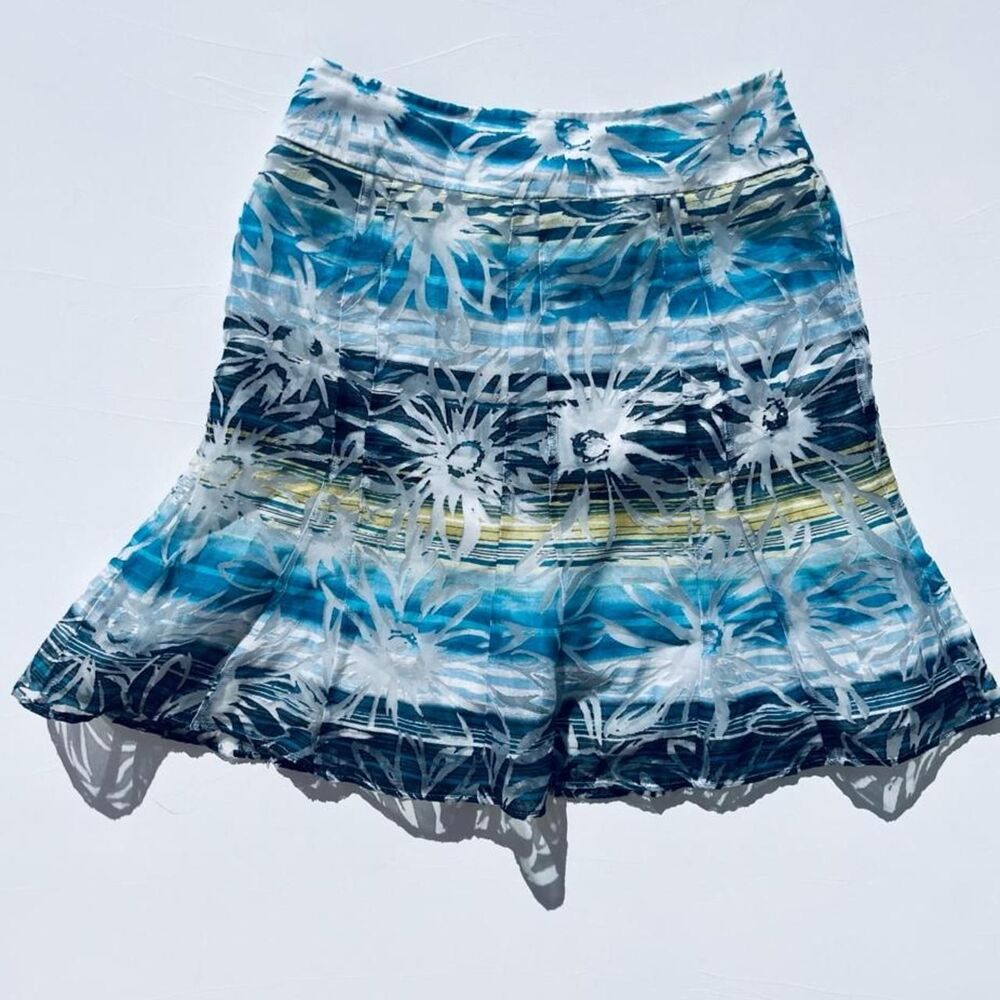 Y2K Vintage Women's Blue Green Artsy Floral Trumpet Skirt Size 12
